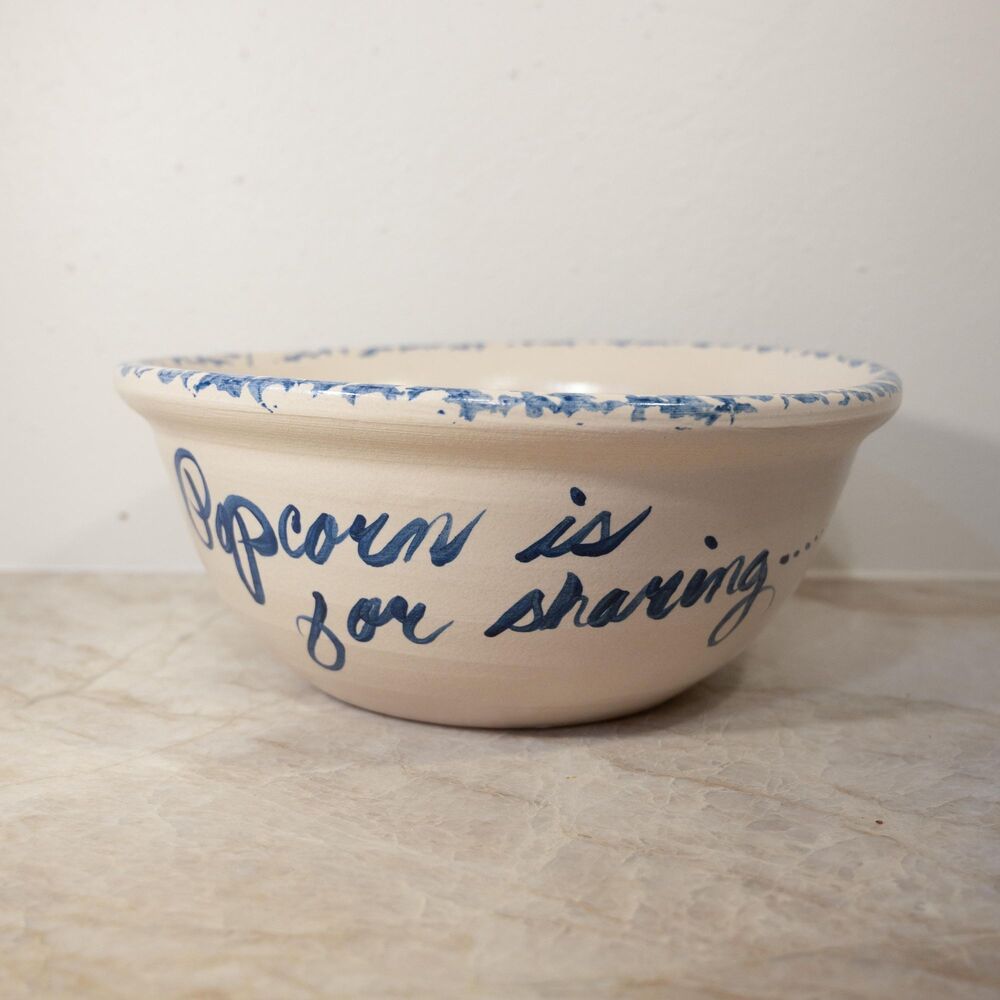 Hand Painted Pottery Stoneware Bowl “Popcorn Is For Sharing “& Thats All Folks